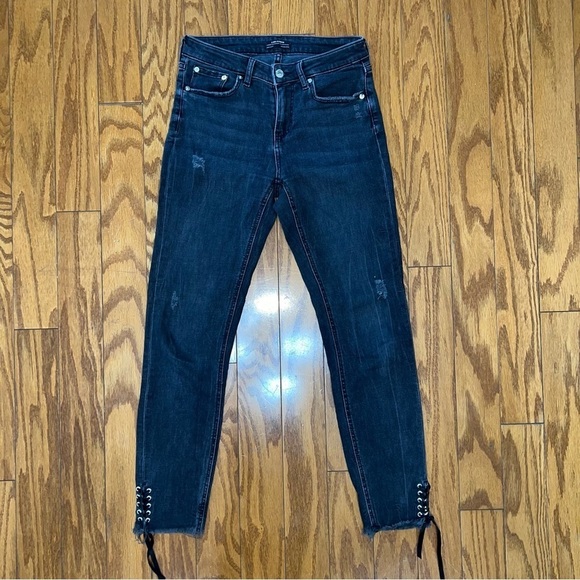 ZARA Charcoal Black Skinny Ankle Jeans With Side Lace Up Detailing Size 4 - Picture 9 of 9